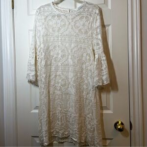 SUNDANCE Elegant Cream Lace Sheer Dress Size Medium